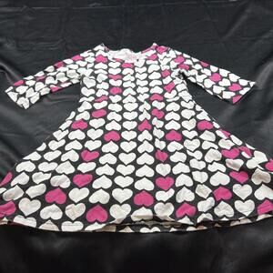 GIRLS long sleeve grey dress with white and pink hearts